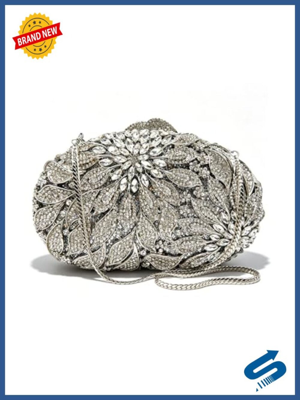 Handcrafted Rhinestone Clutch Evening Bag with Chain Strap & Gift Box